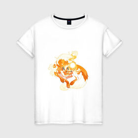 Женская футболка хлопок с принтом Солнечный волк в Новосибирске, 100% хлопок | прямой крой, круглый вырез горловины, длина до линии бедер, слегка спущенное плечо | арт | волк | искра | огонь | рисунок | солнечный зверь | солнце | фантастический зверь | фантастическое животное