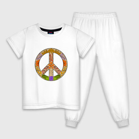Детская пижама хлопок с принтом PEACE | FLOWERS (Z) в Новосибирске, 100% хлопок |  брюки и футболка прямого кроя, без карманов, на брюках мягкая резинка на поясе и по низу штанин
 | bloom | blossom | floret | flowers | hippies | peace | знак | любовь | мир | символ | хиппи | цветы