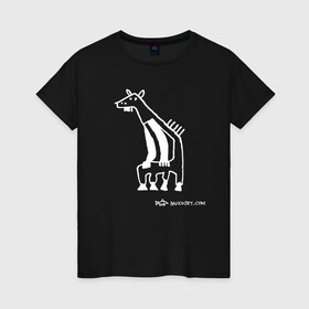 Женская футболка хлопок с принтом Кенгураф в Новосибирске, 100% хлопок | прямой крой, круглый вырез горловины, длина до линии бедер, слегка спущенное плечо | жираф с руками | кенгуру с жирафом