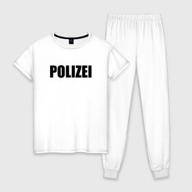 Женская пижама хлопок с принтом POLIZEI Полиция Надпись Черная в Новосибирске, 100% хлопок | брюки и футболка прямого кроя, без карманов, на брюках мягкая резинка на поясе и по низу штанин | germany | германия | милиция | надпись | немецкая | сила | структуры | чб | швейцария