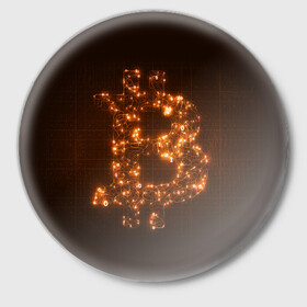 Значок с принтом СВЕТЯЩИЙСЯ BITCOIN в Новосибирске,  металл | круглая форма, металлическая застежка в виде булавки | Тематика изображения на принте: bitcoin | btc | coin | биткоин | биткойн | валюта | деньги | криптовалюта | монета | платёжная система | технология