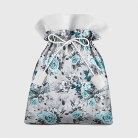 Подарочный 3D мешок с принтом Синие розы в Новосибирске, 100% полиэстер | Размер: 29*39 см | букет | винтаж | для девочек | для девушек | паттерн | розы | цветочный фон | цветы