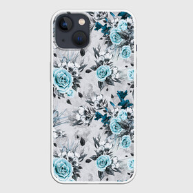 Чехол для iPhone 13 с принтом Синие розы в Новосибирске,  |  | букет | винтаж | для девочек | для девушек | паттерн | розы | цветочный фон | цветы