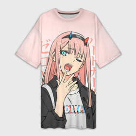 Платье-футболка 3D с принтом Zero Two Darling in the Franxx в Новосибирске,  |  | 02 | anime girl | darling in the franxx | zero two | аниме | дарлинг во франксе | девушка с розовыми волосами | манга | милый во франксе | ноль два | розовые волосы | тян