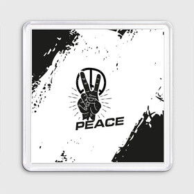 Магнит 55*55 с принтом Peace | Мир (Z) в Новосибирске, Пластик | Размер: 65*65 мм; Размер печати: 55*55 мм | Тематика изображения на принте: anarchy | hippies | peace | анархизм | анархия | два пальца | знак | знаки | любовь | мир | хиппи