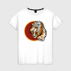 Женская футболка хлопок с принтом Japan Tiger в Новосибирске, 100% хлопок | прямой крой, круглый вырез горловины, длина до линии бедер, слегка спущенное плечо | 2022 | animal | cat | lion | tiger | год тигра | животные | зубы | кот | кошка | лев | охотник | полосатый | природа | тигр | тигренок | тигрица | хищник