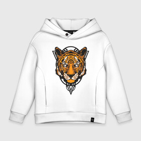 Детское худи Oversize хлопок с принтом Tiger Style в Новосибирске, френч-терри — 70% хлопок, 30% полиэстер. Мягкий теплый начес внутри —100% хлопок | боковые карманы, эластичные манжеты и нижняя кромка, капюшон на магнитной кнопке | 2022 | animal | cat | lion | tiger | год тигра | животные | зубы | кот | кошка | лев | охотник | полосатый | природа | тигр | тигренок | тигрица | хищник