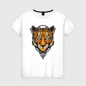 Женская футболка хлопок с принтом Tiger Style в Новосибирске, 100% хлопок | прямой крой, круглый вырез горловины, длина до линии бедер, слегка спущенное плечо | 2022 | animal | cat | lion | tiger | год тигра | животные | зубы | кот | кошка | лев | охотник | полосатый | природа | тигр | тигренок | тигрица | хищник