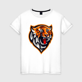 Женская футболка хлопок с принтом Tiger Scream в Новосибирске, 100% хлопок | прямой крой, круглый вырез горловины, длина до линии бедер, слегка спущенное плечо | 2022 | animal | cat | lion | tiger | год тигра | животные | зубы | кот | кошка | лев | охотник | полосатый | природа | тигр | тигренок | тигрица | хищник