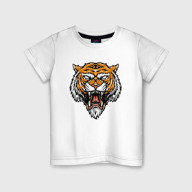 Детская футболка хлопок с принтом Boss Tiger в Новосибирске, 100% хлопок | круглый вырез горловины, полуприлегающий силуэт, длина до линии бедер | Тематика изображения на принте: 2022 | animal | cat | lion | tiger | год тигра | животные | зубы | кот | кошка | лев | охотник | полосатый | природа | тигр | тигренок | тигрица | хищник