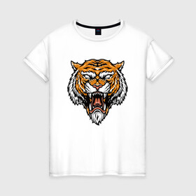 Женская футболка хлопок с принтом Boss Tiger в Новосибирске, 100% хлопок | прямой крой, круглый вырез горловины, длина до линии бедер, слегка спущенное плечо | 2022 | animal | cat | lion | tiger | год тигра | животные | зубы | кот | кошка | лев | охотник | полосатый | природа | тигр | тигренок | тигрица | хищник
