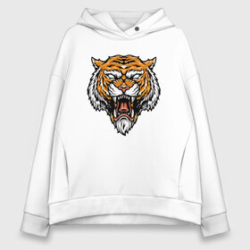 Женское худи Oversize хлопок с принтом Boss Tiger в Новосибирске, френч-терри — 70% хлопок, 30% полиэстер. Мягкий теплый начес внутри —100% хлопок | боковые карманы, эластичные манжеты и нижняя кромка, капюшон на магнитной кнопке | 2022 | animal | cat | lion | tiger | год тигра | животные | зубы | кот | кошка | лев | охотник | полосатый | природа | тигр | тигренок | тигрица | хищник