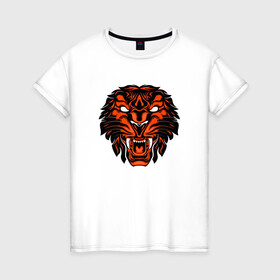 Женская футболка хлопок с принтом African Tiger в Новосибирске, 100% хлопок | прямой крой, круглый вырез горловины, длина до линии бедер, слегка спущенное плечо | 2022 | animal | cat | lion | tiger | год тигра | животные | зубы | кот | кошка | лев | охотник | полосатый | природа | тигр | тигренок | тигрица | хищник