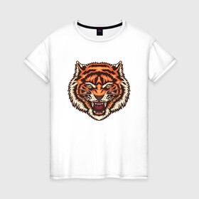 Женская футболка хлопок с принтом Tiger Meow в Новосибирске, 100% хлопок | прямой крой, круглый вырез горловины, длина до линии бедер, слегка спущенное плечо | 2022 | animal | cat | lion | tiger | год тигра | животные | зубы | кот | кошка | лев | охотник | полосатый | природа | тигр | тигренок | тигрица | хищник