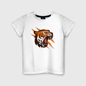 Детская футболка хлопок с принтом Tiger Flash в Новосибирске, 100% хлопок | круглый вырез горловины, полуприлегающий силуэт, длина до линии бедер | 2022 | animal | cat | lion | tiger | год тигра | животные | зубы | кот | кошка | лев | охотник | полосатый | природа | тигр | тигренок | тигрица | хищник