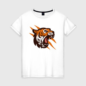 Женская футболка хлопок с принтом Tiger Flash в Новосибирске, 100% хлопок | прямой крой, круглый вырез горловины, длина до линии бедер, слегка спущенное плечо | 2022 | animal | cat | lion | tiger | год тигра | животные | зубы | кот | кошка | лев | охотник | полосатый | природа | тигр | тигренок | тигрица | хищник