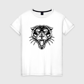 Женская футболка хлопок с принтом Night Tiger в Новосибирске, 100% хлопок | прямой крой, круглый вырез горловины, длина до линии бедер, слегка спущенное плечо | Тематика изображения на принте: 2022 | animal | cat | lion | tiger | год тигра | животные | зубы | кот | кошка | лев | охотник | полосатый | природа | тигр | тигренок | тигрица | хищник