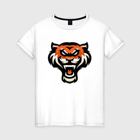 Женская футболка хлопок с принтом Тигр в Новосибирске, 100% хлопок | прямой крой, круглый вырез горловины, длина до линии бедер, слегка спущенное плечо | 2022 | animal | cat | lion | tiger | год тигра | животные | зубы | кот | кошка | лев | охотник | полосатый | природа | тигр | тигренок | тигрица | хищник