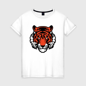 Женская футболка хлопок с принтом Мой Тигр в Новосибирске, 100% хлопок | прямой крой, круглый вырез горловины, длина до линии бедер, слегка спущенное плечо | 2022 | animal | cat | lion | tiger | год тигра | животные | зубы | кот | кошка | лев | охотник | полосатый | природа | тигр | тигренок | тигрица | хищник