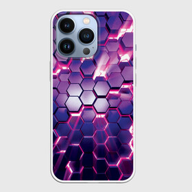 Чехол для iPhone 13 Pro с принтом АБСТРАКЦИЯ | СОТЫ в Новосибирске,  |  | 3d плиты | abstraction | glow | honeycomb | neon steel | rift | абстракция | неоновые плиты | разлом | свечение | соты