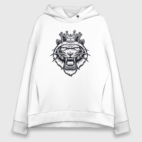 Женское худи Oversize хлопок с принтом King Tiger в Новосибирске, френч-терри — 70% хлопок, 30% полиэстер. Мягкий теплый начес внутри —100% хлопок | боковые карманы, эластичные манжеты и нижняя кромка, капюшон на магнитной кнопке | 2022 | animal | cat | king | lion | tiger | год тигра | животные | зверь | зубы | король | кот | кошка | лев | охотник | полосатый | природа | тигр | тигренок | тигрица | хищник | царь