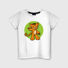 Детская футболка хлопок с принтом Hello Tiger в Новосибирске, 100% хлопок | круглый вырез горловины, полуприлегающий силуэт, длина до линии бедер | 2022 | animal | cat | lion | tiger | год тигра | животные | зверь | зубы | кот | кошка | лев | охотник | полосатый | природа | тигр | тигренок | тигрица | хищник