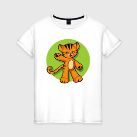 Женская футболка хлопок с принтом Hello Tiger в Новосибирске, 100% хлопок | прямой крой, круглый вырез горловины, длина до линии бедер, слегка спущенное плечо | 2022 | animal | cat | lion | tiger | год тигра | животные | зверь | зубы | кот | кошка | лев | охотник | полосатый | природа | тигр | тигренок | тигрица | хищник