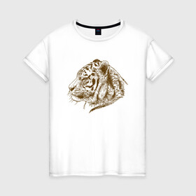 Женская футболка хлопок с принтом Retro Tiger в Новосибирске, 100% хлопок | прямой крой, круглый вырез горловины, длина до линии бедер, слегка спущенное плечо | 2022 | animal | cat | lion | tiger | год тигра | животные | зверь | зубы | кот | кошка | лев | охотник | полосатый | природа | ретро | тигр | тигренок | тигрица | хищник