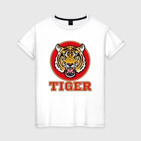 Женская футболка хлопок с принтом Tiger Japan в Новосибирске, 100% хлопок | прямой крой, круглый вырез горловины, длина до линии бедер, слегка спущенное плечо | 2022 | animal | cat | lion | tiger | год тигра | животные | зверь | зубы | кот | кошка | лев | охотник | полосатый | природа | тигр | тигренок | тигрица | хищник