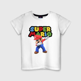 Детская футболка хлопок с принтом Super Mario Dab в Новосибирске, 100% хлопок | круглый вырез горловины, полуприлегающий силуэт, длина до линии бедер | dab | game | hype | nintendo | super mario | герой | игра | марио | нинтендо | хайп