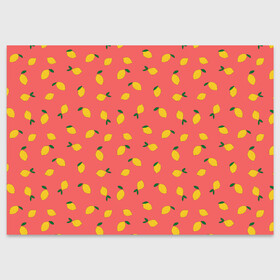 Поздравительная открытка с принтом Лимоны на кораловом в Новосибирске, 100% бумага | плотность бумаги 280 г/м2, матовая, на обратной стороне линовка и место для марки
 | Тематика изображения на принте: еда | кораловый цвет | лимонный | лимоны | минималистичный | оранжевый | паттерн | упорядоченный паттерн | цитрусовые