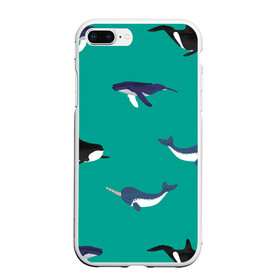 Чехол для iPhone 7Plus/8 Plus матовый с принтом Нарвал, киты, касатка паттерн в Новосибирске, Силикон | Область печати: задняя сторона чехла, без боковых панелей | изумрудно зеленый цвет | касатки | киты | морская фауна | морские животные | морские жители | нарвал | океан | паттерн