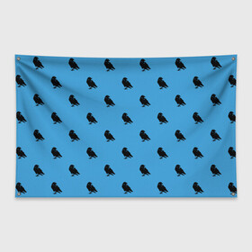 Флаг-баннер с принтом Вороны паттерн в Новосибирске, 100% полиэстер | размер 67 х 109 см, плотность ткани — 95 г/м2; по краям флага есть четыре люверса для крепления | вороны | городская птица | паттерн | птицы | силуэт | синий цвет | черный ворон
