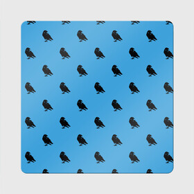 Магнит виниловый Квадрат с принтом Вороны паттерн в Новосибирске, полимерный материал с магнитным слоем | размер 9*9 см, закругленные углы | вороны | городская птица | паттерн | птицы | силуэт | синий цвет | черный ворон
