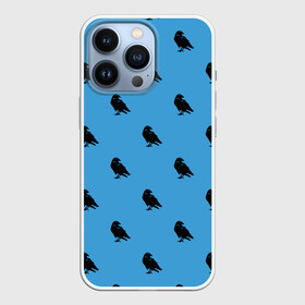 Чехол для iPhone 13 Pro с принтом Вороны паттерн в Новосибирске,  |  | Тематика изображения на принте: вороны | городская птица | паттерн | птицы | силуэт | синий цвет | черный ворон