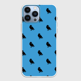 Чехол для iPhone 13 Pro Max с принтом Вороны паттерн в Новосибирске,  |  | вороны | городская птица | паттерн | птицы | силуэт | синий цвет | черный ворон