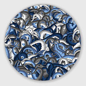 Коврик для мышки круглый с принтом Синий камуфляж с щупальцами в Новосибирске, резина и полиэстер | круглая форма, изображение наносится на всю лицевую часть | камуфляж | ктулху | милитари | море | морской | осьминог | рыбак | щупальца