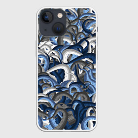 Чехол для iPhone 13 mini с принтом Синий камуфляж с щупальцами в Новосибирске,  |  | камуфляж | ктулху | милитари | море | морской | осьминог | рыбак | щупальца