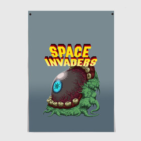 Постер с принтом Boss | Space Invaders | Old game (Z) в Новосибирске, 100% бумага
 | бумага, плотность 150 мг. Матовая, но за счет высокого коэффициента гладкости имеет небольшой блеск и дает на свету блики, но в отличии от глянцевой бумаги не покрыта лаком | Тематика изображения на принте: boss | dendy | invaders | nintendo | shootem up | space invaders | денди | захватчики | космические захватчики | су имбэ | чужаки