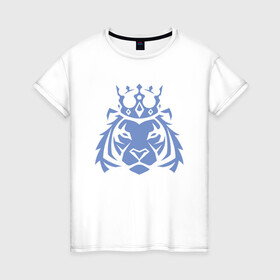 Женская футболка хлопок с принтом Царь Тигр в Новосибирске, 100% хлопок | прямой крой, круглый вырез горловины, длина до линии бедер, слегка спущенное плечо | 2022 | animal | cat | king | lion | tiger | год тигра | животные | зверь | зубы | король | кот | кошка | лев | охотник | полосатый | природа | тигр | тигренок | тигрица | хищник | царь