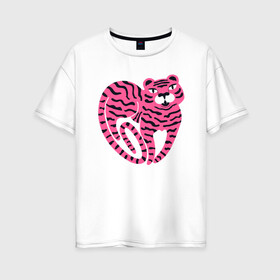 Женская футболка хлопок Oversize с принтом Pink Tiger в Новосибирске, 100% хлопок | свободный крой, круглый ворот, спущенный рукав, длина до линии бедер
 | 2022 | animal | cat | lion | tiger | год тигра | животные | зверь | зубы | кот | кошка | лев | охотник | полосатый | природа | тигр | тигренок | тигрица | хищник