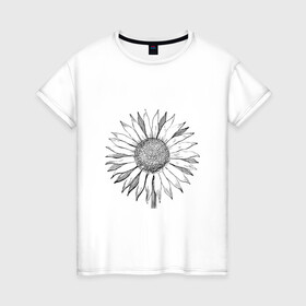 Женская футболка хлопок с принтом Подсолнух в Новосибирске, 100% хлопок | прямой крой, круглый вырез горловины, длина до линии бедер, слегка спущенное плечо | sunflower | подсолнух | цветок