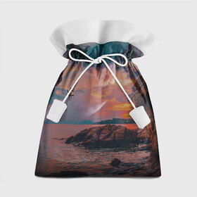 Подарочный 3D мешок с принтом закат на качелях в Новосибирске, 100% полиэстер | Размер: 29*39 см | берег | закат | звезды | море | планета