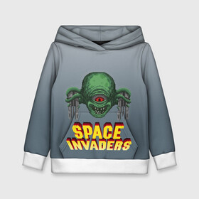 Детская толстовка 3D с принтом Space Invaders | Old game (Z) в Новосибирске, 100% полиэстер | двухслойный капюшон со шнурком для регулировки, мягкие манжеты на рукавах и по низу толстовки, спереди карман-кенгуру с мягким внутренним слоем | Тематика изображения на принте: dendy | invaders | nintendo | shootem up | space invaders | денди | захватчики | космические захватчики | су имбэ | чужаки