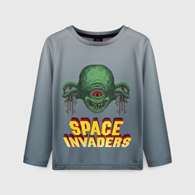 Детский лонгслив 3D с принтом Space Invaders | Old game (Z) в Новосибирске, 100% полиэстер | длинные рукава, круглый вырез горловины, полуприлегающий силуэт
 | dendy | invaders | nintendo | shootem up | space invaders | денди | захватчики | космические захватчики | су имбэ | чужаки