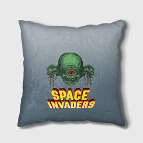 Подушка 3D с принтом Space Invaders | Old game (Z) в Новосибирске, наволочка – 100% полиэстер, наполнитель – холлофайбер (легкий наполнитель, не вызывает аллергию). | состоит из подушки и наволочки. Наволочка на молнии, легко снимается для стирки | Тематика изображения на принте: dendy | invaders | nintendo | shootem up | space invaders | денди | захватчики | космические захватчики | су имбэ | чужаки