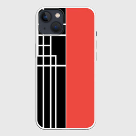 Чехол для iPhone 13 с принтом Черный и коралловый арт деко в Новосибирске,  |  | абстрактный | арт | арт деко | белые полосы | геометрический | модный | молодежный | полосы | современный | черный и коралловый