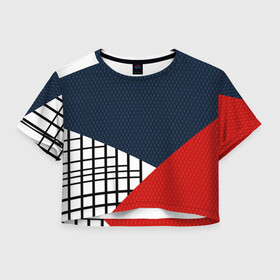 Женская футболка Crop-top 3D с принтом Разноцветный арт пэчворк  в Новосибирске, 100% полиэстер | круглая горловина, длина футболки до линии талии, рукава с отворотами | абстрактный | геометрический | клетка | комбинированный | коралловый | модный | молодежный | полосы | синий | современный | темный синий
