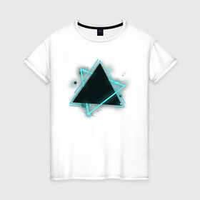 Женская футболка хлопок с принтом Треугольник неон в Новосибирске, 100% хлопок | прямой крой, круглый вырез горловины, длина до линии бедер, слегка спущенное плечо | triangle | геометрия | капли | неон | пересечение | треугольник