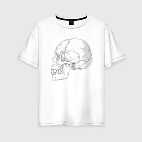 Женская футболка хлопок Oversize с принтом Череп в Новосибирске, 100% хлопок | свободный крой, круглый ворот, спущенный рукав, длина до линии бедер
 | анатомия | зубы | иллюстрация | рисунок | части тела | череп